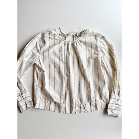 EVERLANE Ivory Striped Cotton Poplin Open Back Breeze Shirt Blouse, Size XS - Picture 6 of 16